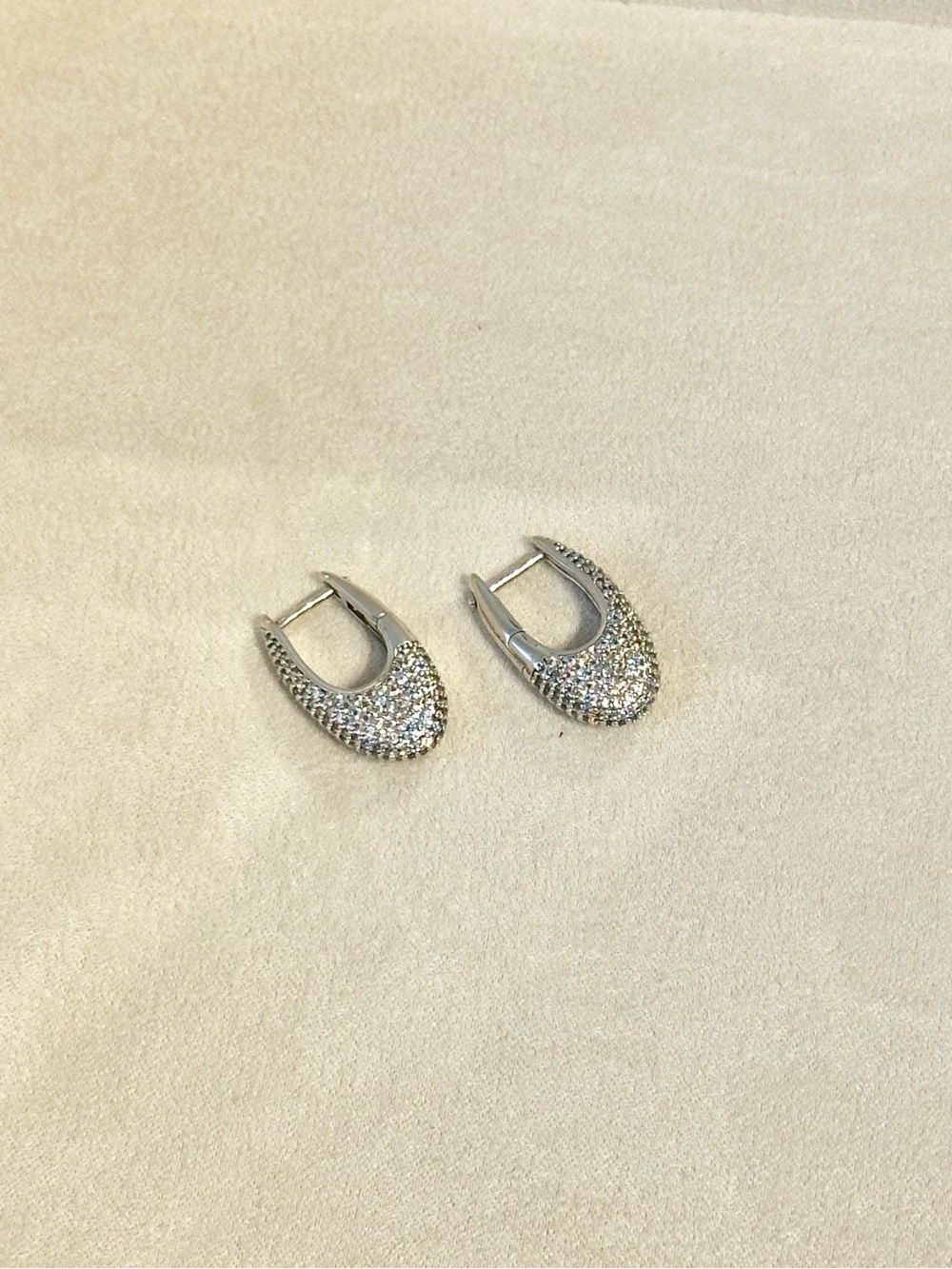 Nordstrom Ana Luisa Pave Oval Huggie Hoop Earrings Small Silver Tone